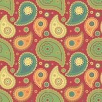 A colorful paisley pattern on red background vector