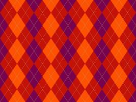 Vibrant argyle pattern in autumnal orange and deep purple. Perfect for fallthemed designs, backgrounds, or textiles. The bold colors and classic design create a stylish and festive atmosphere. vector