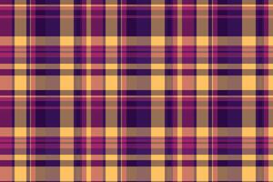 Close up seamless textile fabric, display check texture pattern. Menswear tartan background plaid in amber and dark colors. vector