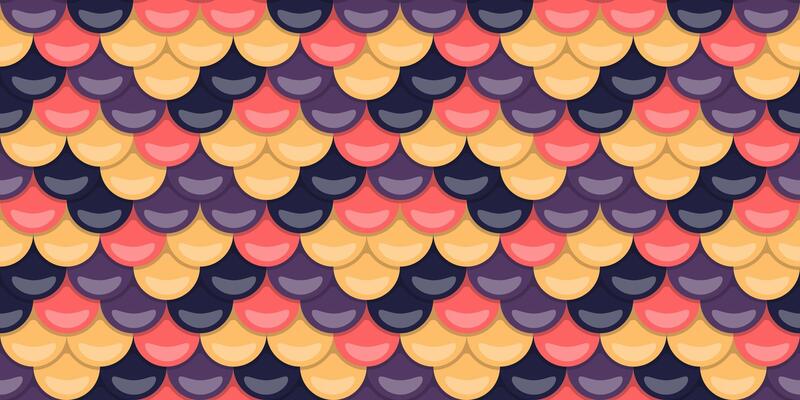 Vibrant, seamless pattern of overlapping scales in warm and cool tones. Perfect for textile design, website backgrounds, or playful branding.