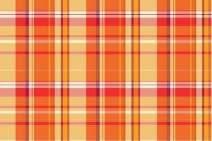 Identity textile plaid pattern, net texture tartan fabric. American check background seamless in orange and red colors. vector