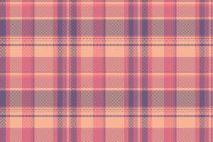 Beautiful plaid texture fabric, wool textile seamless pattern. Dimensional background check tartan in red and orange colors. vector