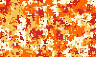 Abstract pixelated camouflage pattern in fiery orange, red, and white. Perfect for backgrounds, textiles, or digital designs needing a bold, energetic aesthetic. vector