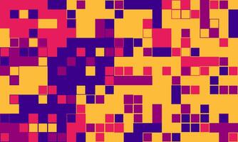 Abstract pixel art background. Vibrant purple, pink, and yellow squares create a dynamic, energetic design. Perfect for tech, gaming, or modern presentations. vector