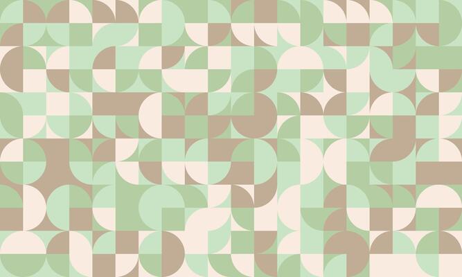 Abstract geometric pattern featuring pastel green, beige, and brown semicircles and squares. Ideal for backgrounds, textiles, branding, and website design.