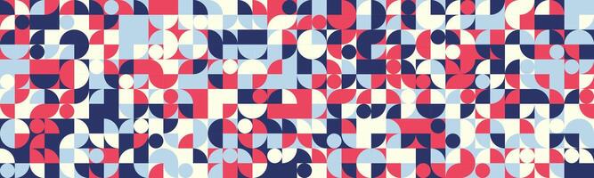 A red, white and blue pattern with many different shapes vector