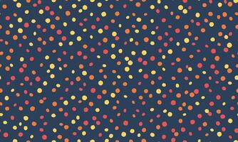 Joyful confetti scatter pattern. Vibrant, handdrawn dots in warm colors on a deep blue background. Perfect for textiles, wrapping paper, website backgrounds, or celebratory designs. vector