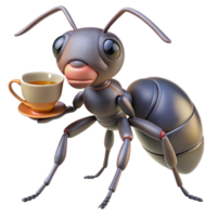 standout geometric Ultra-detailed, hyper-specific, photorealistic render of a single, giant ant holding a miniature teacup with Transparent Background luxury png