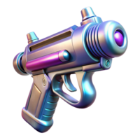 rare avant-garde Ultra-detailed, concept art style, isolated cutout of a futuristic, laser pistol, chrome finish with Transparent Background elite png