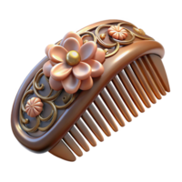 peaceful pristine Photorealistic, professional render, isolated cutout of an Art Nouveau hair comb, tortoiseshell, floral decoration, with Transparent Background flawless png