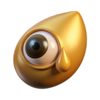 notable surreal Hyper-specific, ultra-detailed, isolated cutout of a single, human eye crying tears of liquid gold with Transparent Background perfect clarity png