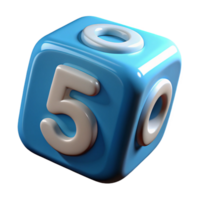 sought-after baroque Professional render of a single dice, showing the number five Isolated cutout with Transparent Background exclusive png