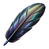 magnificent elegant Hyper-specific, concept art style isolated cutout of a single, ultra-detailed raven feather, black and iridescent with Transparent Background genuine png