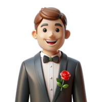 sumptuous joyful elegant Groom in tuxedo with boutonniere with Transparent Background fine detail png