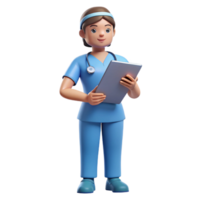 sumptuous playful nordic Nurse in scrubs with a clipboard with Transparent Background sharp png