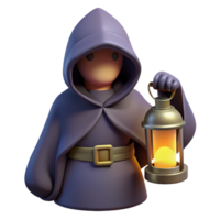 memorable artistic A mysterious hooded figure holding a lantern with Transparent Background professional png