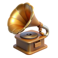 vibrant standout Concept art style, isolated cutout of a vintage gramophone with a flared horn, hyper-specific with Transparent Background png