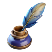 stunning bohemian Concept art style, hyper-specific isolated cutout of a vintage quill pen and inkwell with Transparent Background precision png