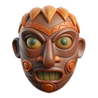 memorable mid-century A stylized tribal mask with intricate carvings with Transparent Background expertly shot png