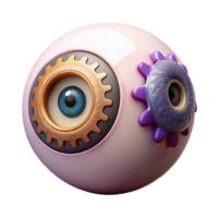 whimsical wonderful Ultra-detailed, professional render of a single, levitating eyeball with intricate clockwork gears inside with Transparent Background flawless png