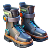 splendid whimsical avant-garde Cyberpunk boots with integrated jump jets and magnetic grips with Transparent Background 8K png