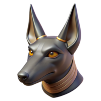 pristine art deco Hyper-specific, isolated cutout of Anubis' jackal head, photorealistic, ultra-detailed, professional render with Transparent Background high resolution png