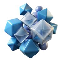 rare retro A cluster of floating, geometric shapes with a glass-like texture, with Transparent Background artisan png