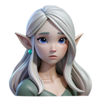 striking coastal A beautiful elf princess with flowing white hair and a sorrowful expression with Transparent Background precision png