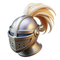 rare elegant A shining knight's helmet with a flowing white plume with Transparent Background masterfully captured png