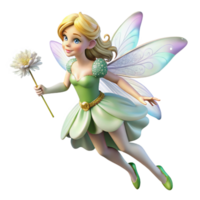 standout surreal A delicate fairy with iridescent wings, holding a dandelion with Transparent Background studio quality png