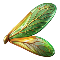 romantic picturesque Photorealistic, hyper-specific, isolated cutout of an Art Nouveau dragonfly wing, intricate venation pattern, translucent amber and green with Transparent Background high quality png