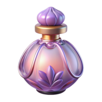remarkable traditional Ultra-detailed, isolated cutout of an Art Nouveau perfume bottle, slender glass with a stylized floral stopper, pale amethyst color with Transparent Background authentic png