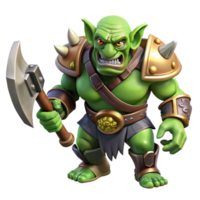pristine bold nordic A snarling orc warrior, holding a battle-axe, detailed armor, with Transparent Background studio quality png