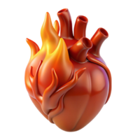 vibrant gothic A single, realistic, human heart engulfed in flames with Transparent Background 4K png