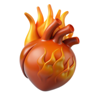 sumptuous reflective tropical A single, realistic, human heart engulfed in flames with Transparent Background high quality png