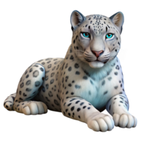 pristine vintage Photorealistic, professional render, isolated cutout of a single snow leopard, lying down, looking forward with Transparent Background ultra HD png