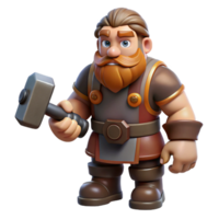 timeless baroque A muscular dwarf blacksmith, holding a hammer, with Transparent Background crisp png