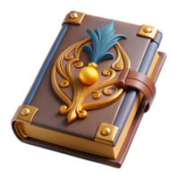 radiant distinguished Hyper-specific, isolated cutout of an Art Nouveau book cover, leather bound with gold tooling and a stylized peacock design with Transparent Background png