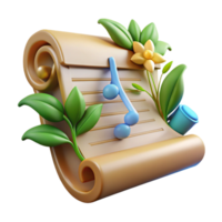 wonderful coastal Concept art style, professional render, isolated cutout of an Art Nouveau music sheet, with stylized musical notation and floral border with Transparent Background detailed png