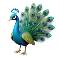 serene distinctive Ultra-detailed, hyper-specific, isolated cutout of a single peacock, tail feathers fully displayed with Transparent Background png