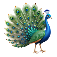 remarkable traditional Ultra-detailed, hyper-specific, isolated cutout of a single peacock, tail feathers fully displayed with Transparent Background impeccable png