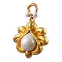 radiant remarkable Hyper-specific, isolated cutout of a single Art Nouveau earring, gold with a dangling pearl and a stylized floral design with Transparent Background png