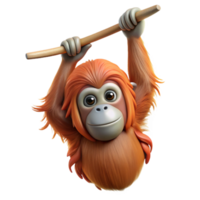 meraviglioso calma costiero fotorealistico, professionale rendere, isolato ritagliare di un' singolo orangutan, sospeso a partire dal un invisibile ramo con trasparente sfondo 8 mila png