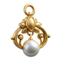 splendid iconic Hyper-specific, isolated cutout of a single Art Nouveau earring, gold with a dangling pearl and a stylized floral design with Transparent Background png