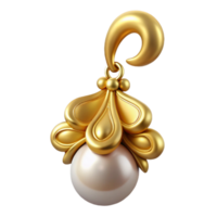 signature retro Hyper-specific, isolated cutout of a single Art Nouveau earring, gold with a dangling pearl and a stylized floral design with Transparent Background fine detail png