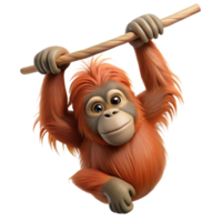 splendid celebrated Photorealistic, professional render, isolated cutout of a single orangutan, hanging from an invisible branch with Transparent Background png