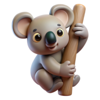 remarkable avant-garde Ultra-detailed, hyper-specific isolated cutout of a single koala, clinging to an invisible tree trunk with Transparent Background luxury png