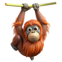 wonderful harmonious modern Photorealistic, professional render, isolated cutout of a single orangutan, hanging from an invisible branch with Transparent Background precision png