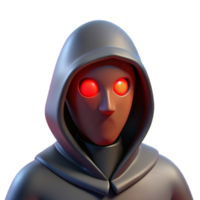 splendid whimsical mid-century A mysterious, hooded figure with glowing red eyes with Transparent Background sharp png