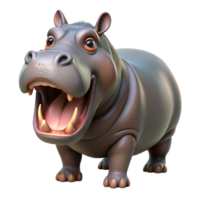 magnificent contemporary Photorealistic, professional render, isolated cutout of a single hippopotamus, mouth open with Transparent Background crisp png